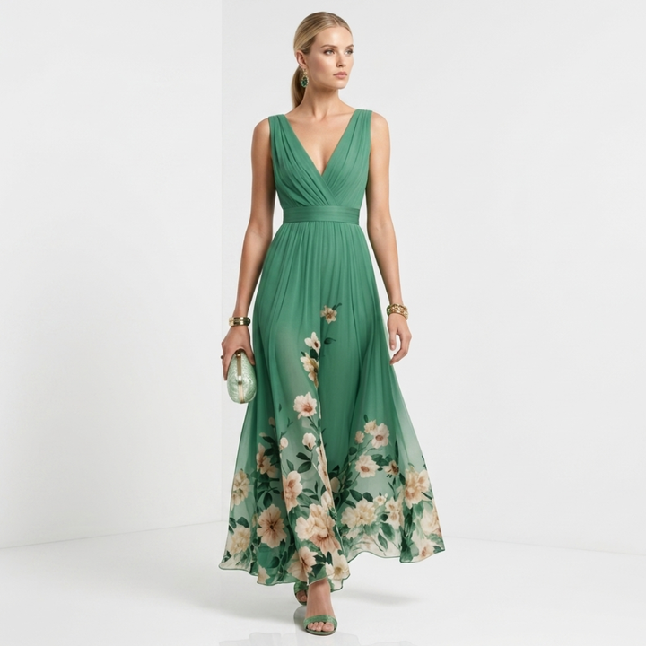 Bláthnaid - Floral Chiffon with V-Neck