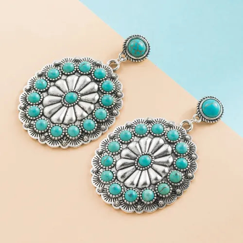 Vintage Medallion Earrings with Turquoise and Pearls