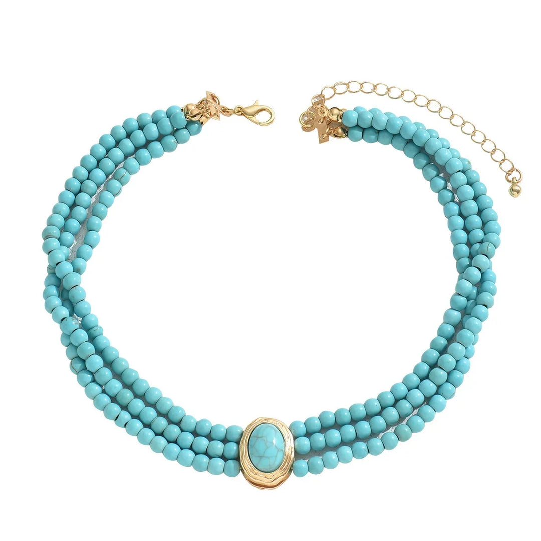 Elegant Vintage Turquoise Necklace with Pearls