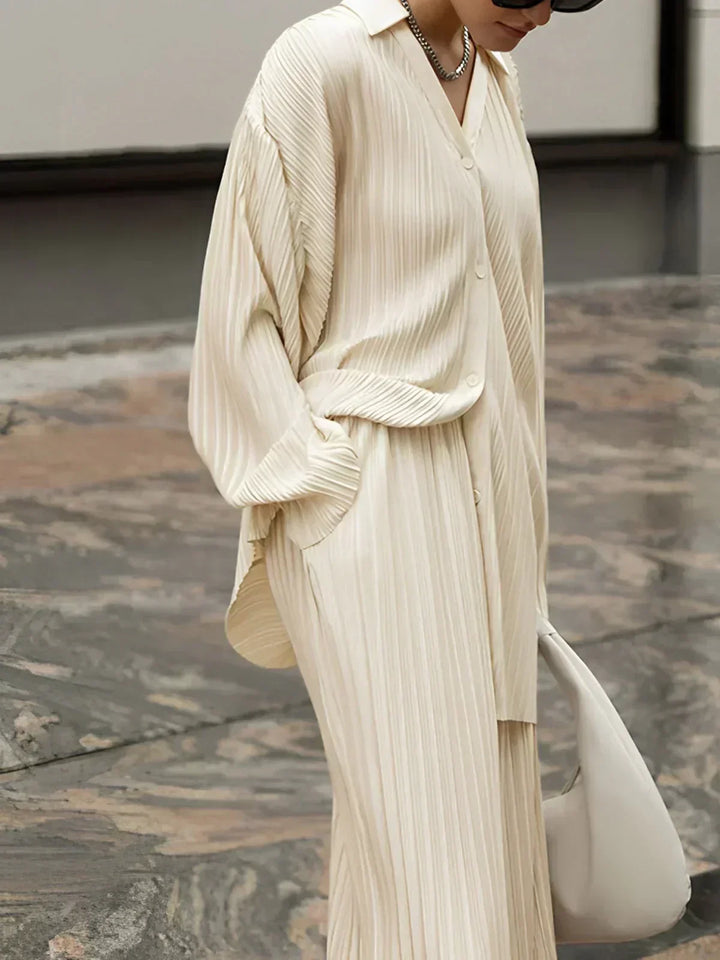 Oversized Two-Piece Set with Pleated Pockets