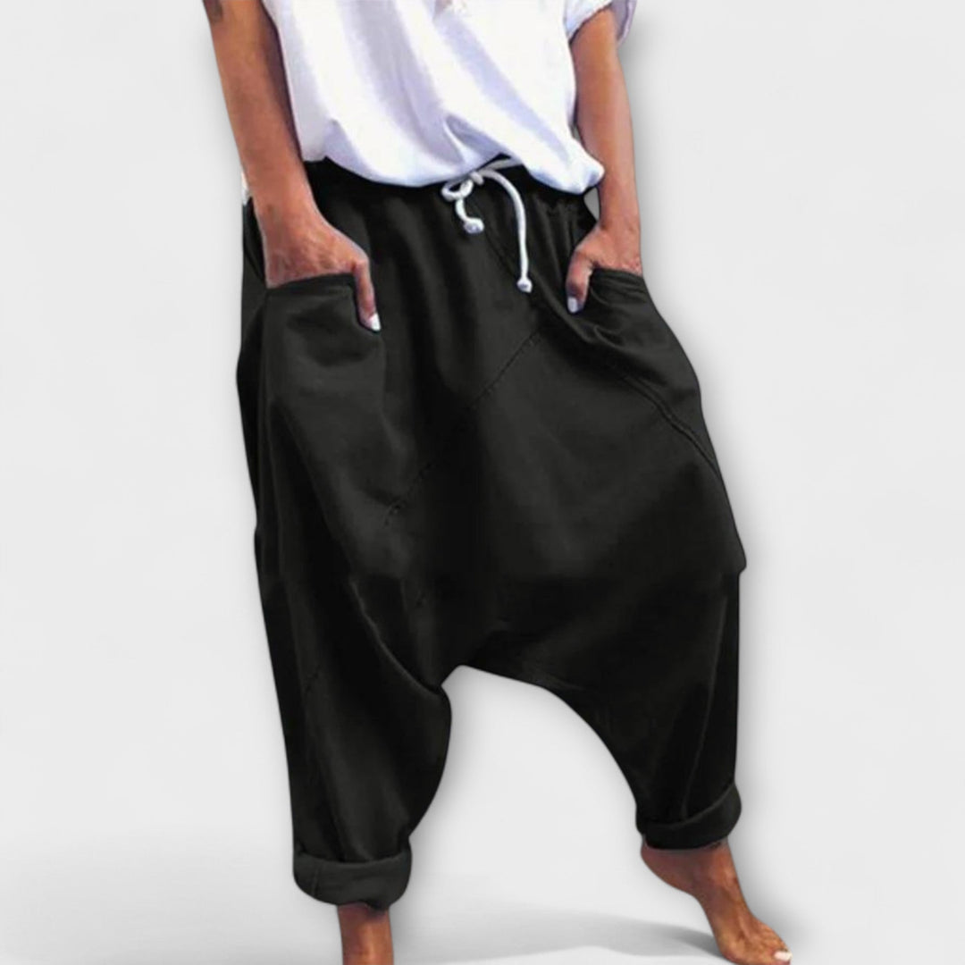 Wide-Leg Harem Pants with Drawstring Waist