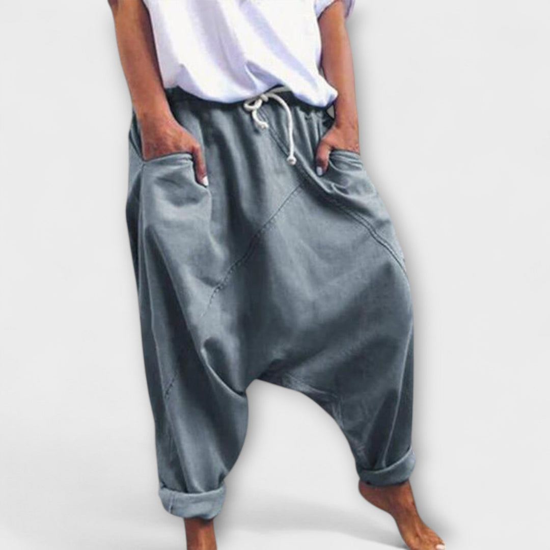 Wide-Leg Harem Pants with Drawstring Waist