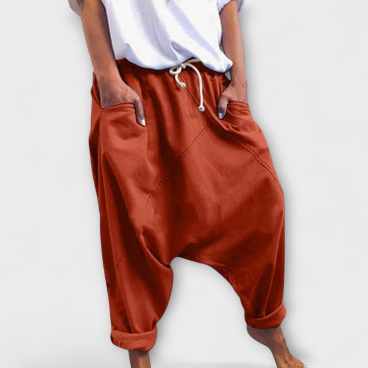 Wide-Leg Harem Pants with Drawstring Waist