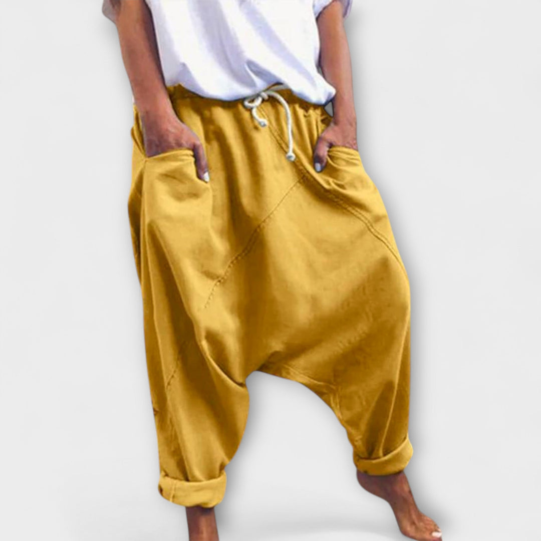 Wide-Leg Harem Pants with Drawstring Waist