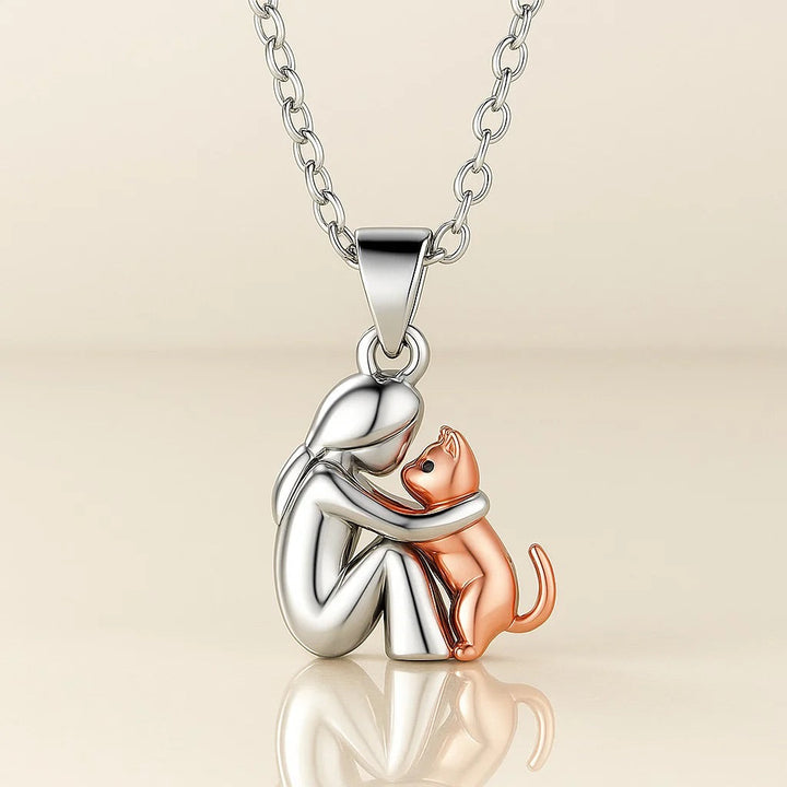 Vilhelmine – Necklace with Hugging Human and Cat Pendant