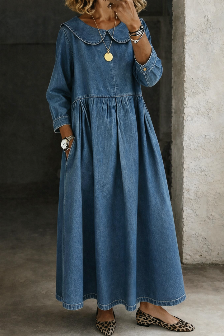 Caoimhe™ | Denim Dress with Peter Pan Collar