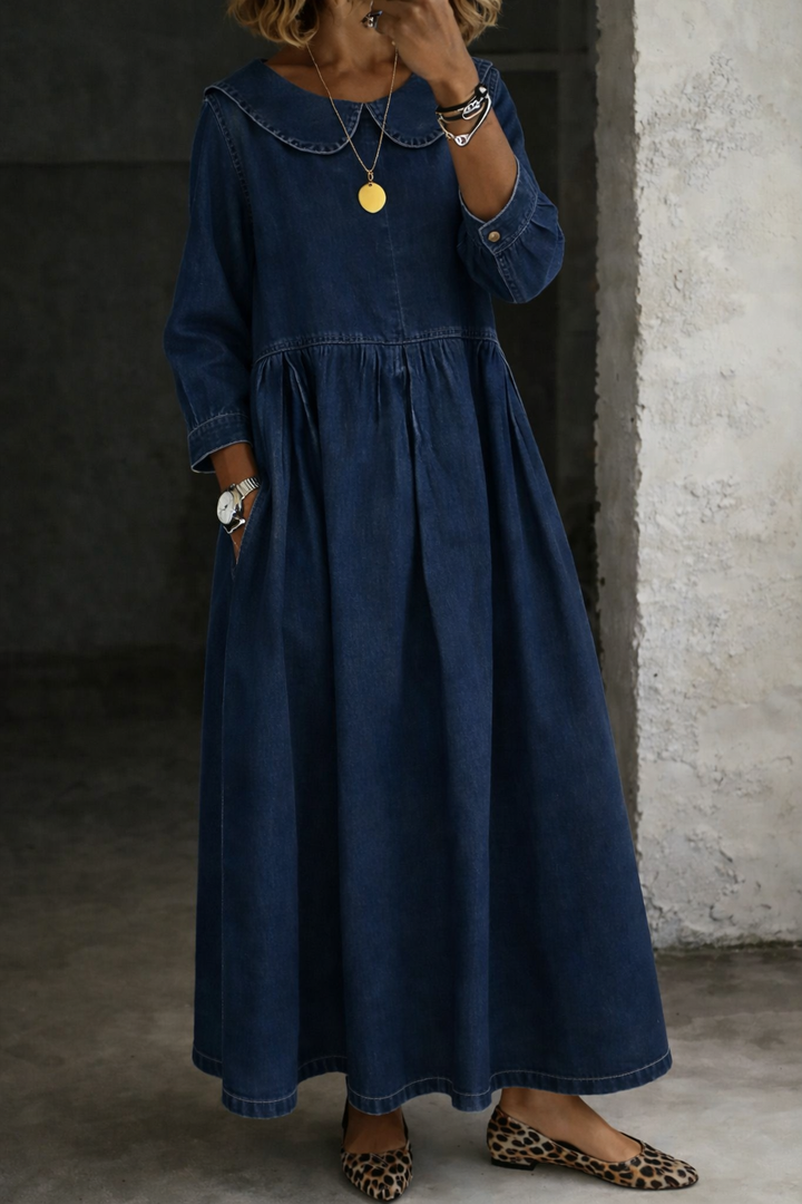 Caoimhe™ | Denim Dress with Peter Pan Collar