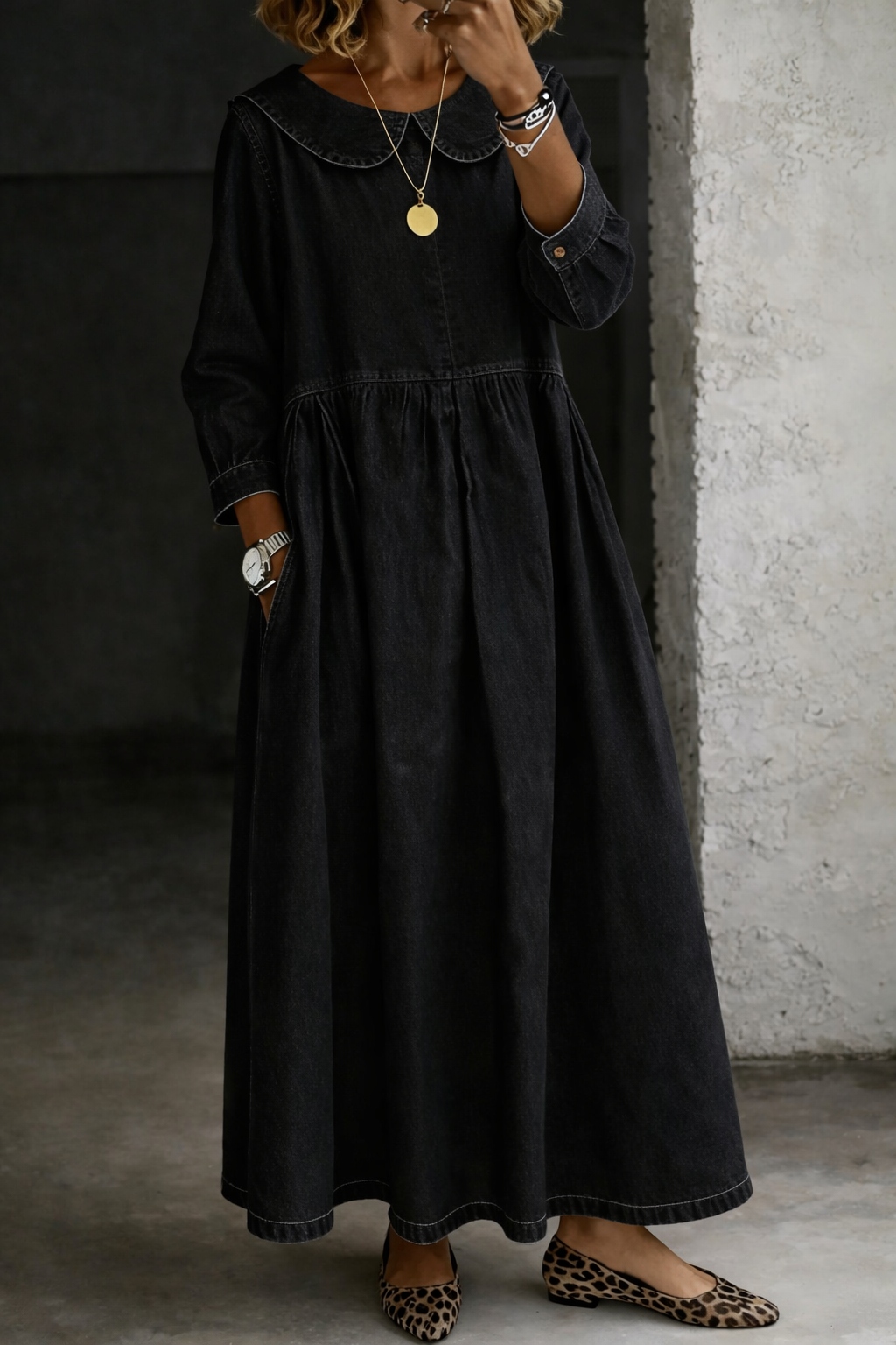 Caoimhe™ | Denim Dress with Peter Pan Collar
