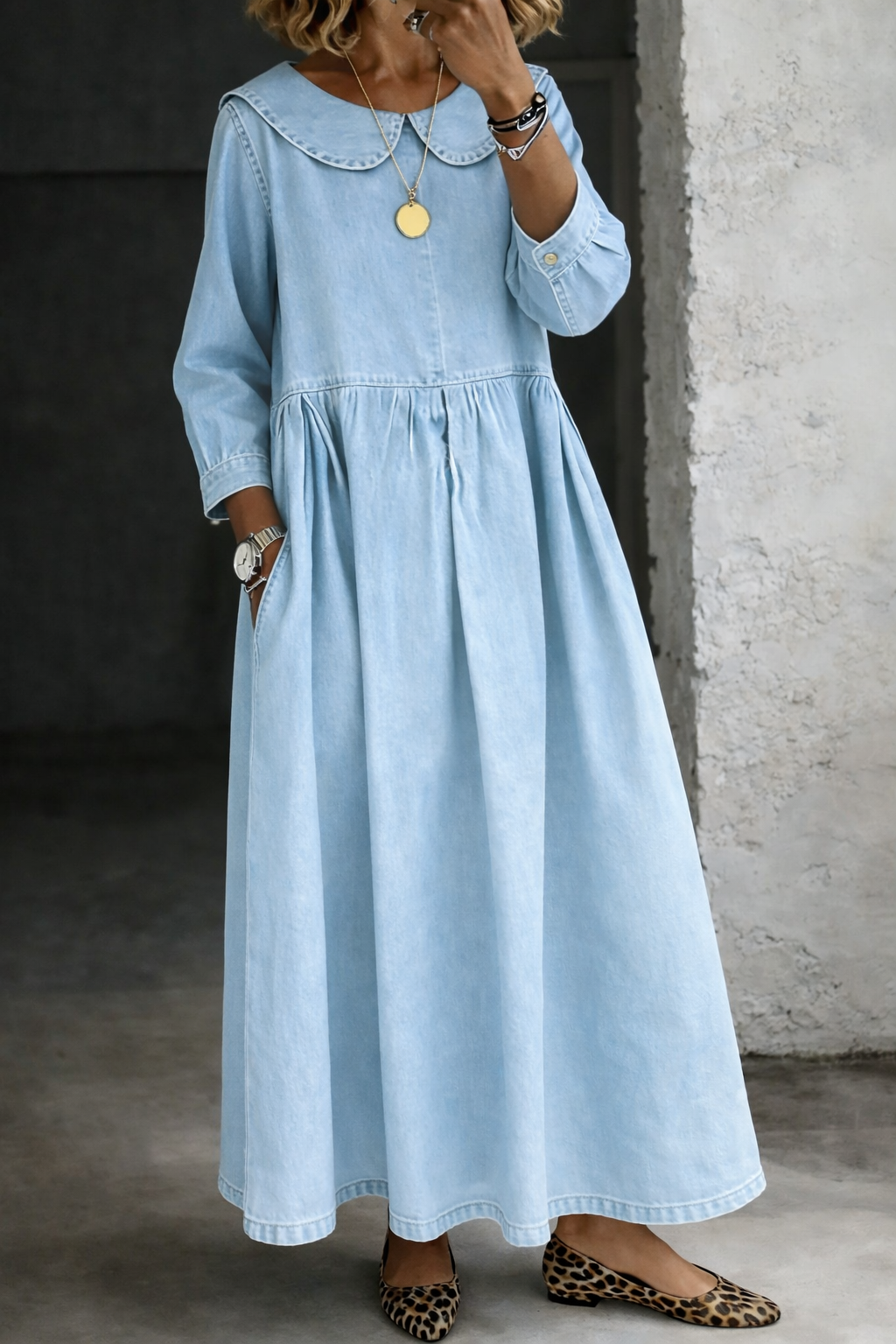 Caoimhe™ | Denim Dress with Peter Pan Collar