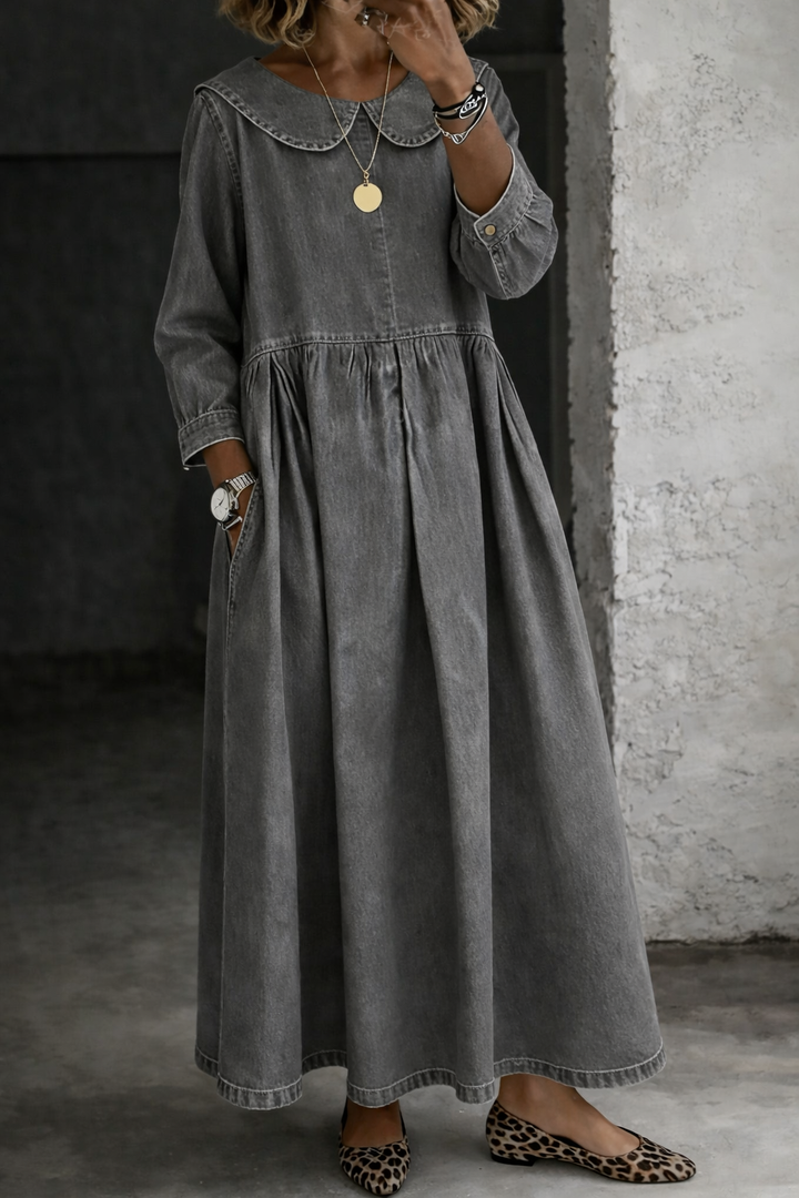 Caoimhe™ | Denim Dress with Peter Pan Collar