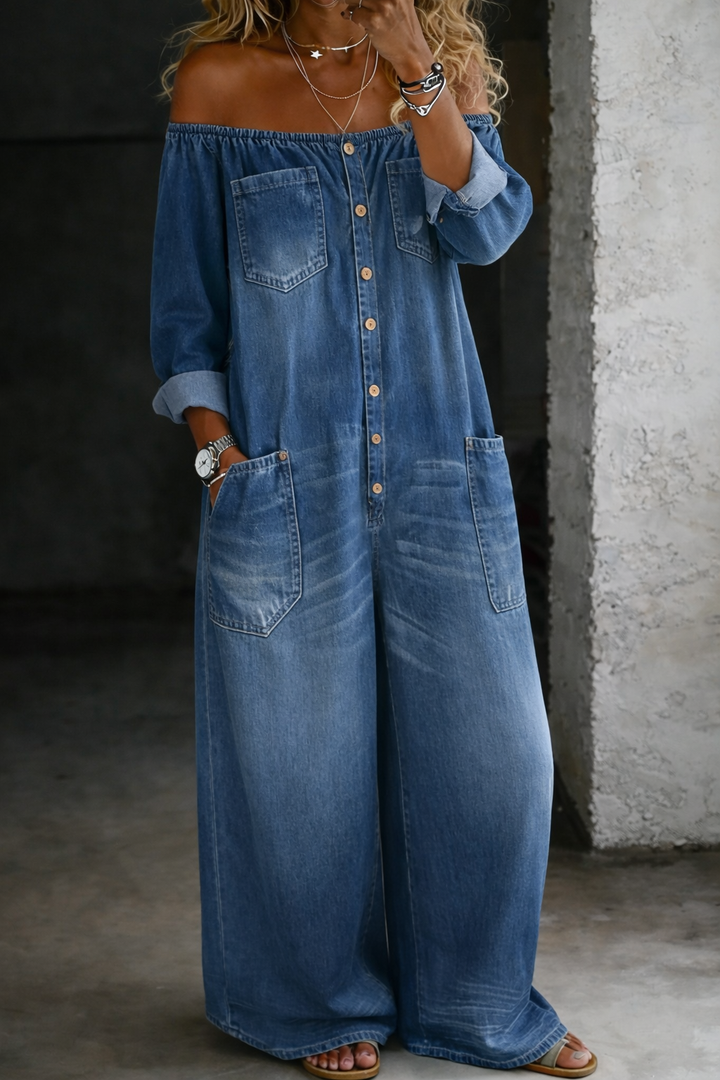 Siobhán™ | Off-Shoulder Denim Jumpsuit