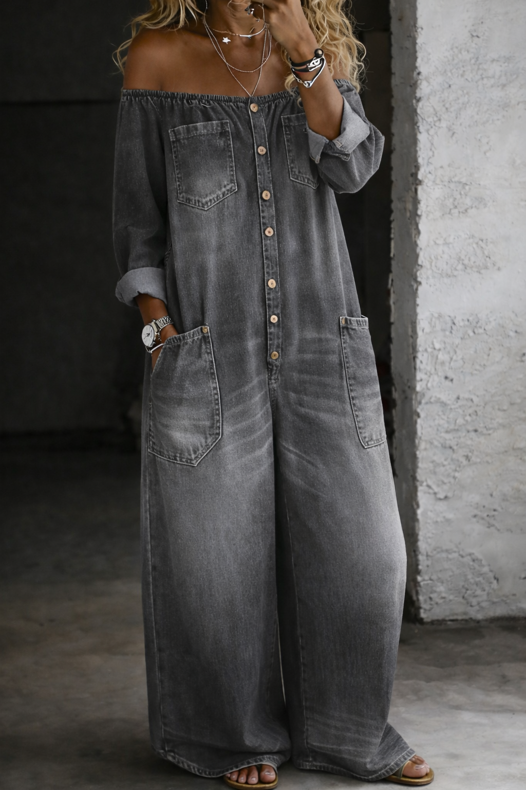 Siobhán™ | Off-Shoulder Denim Jumpsuit