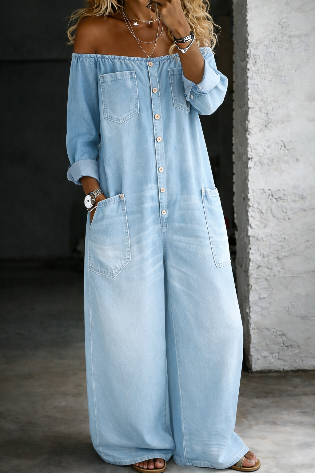 Siobhán™ | Off-Shoulder Denim Jumpsuit