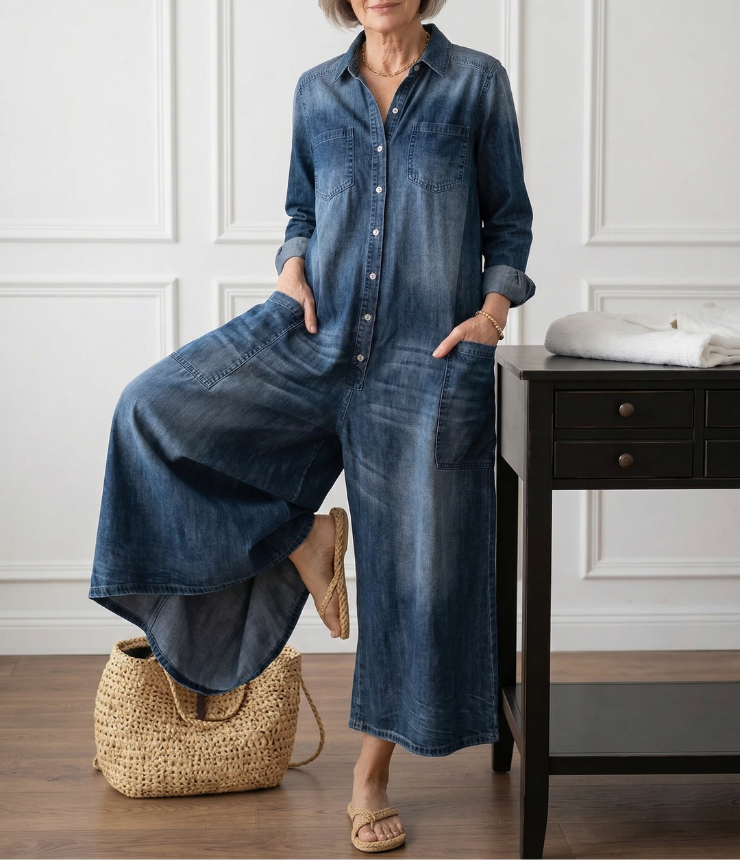 Clodagh™ | Vintage Denim Jumpsuit with Buttons
