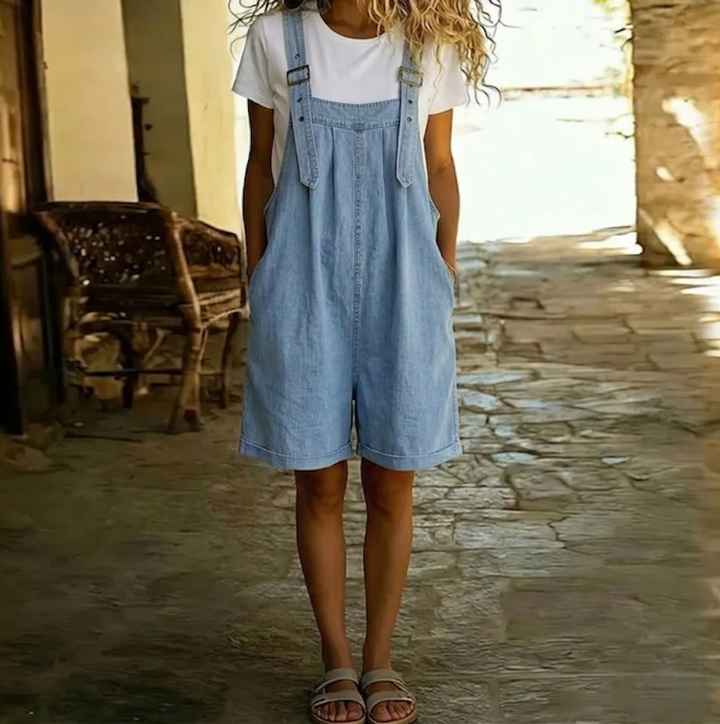 Gráinne™ | Short Jumpsuit in Light Blue Denim