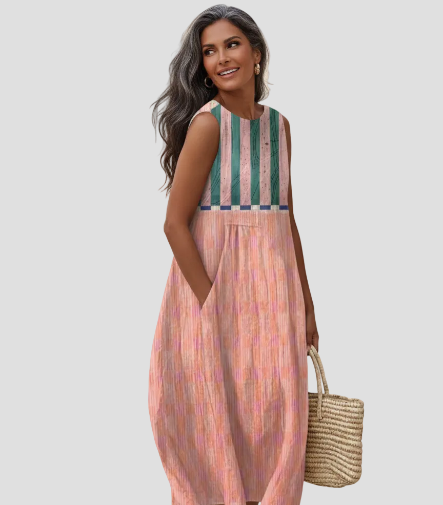 Barbara | Pastel Striped Midi Dress