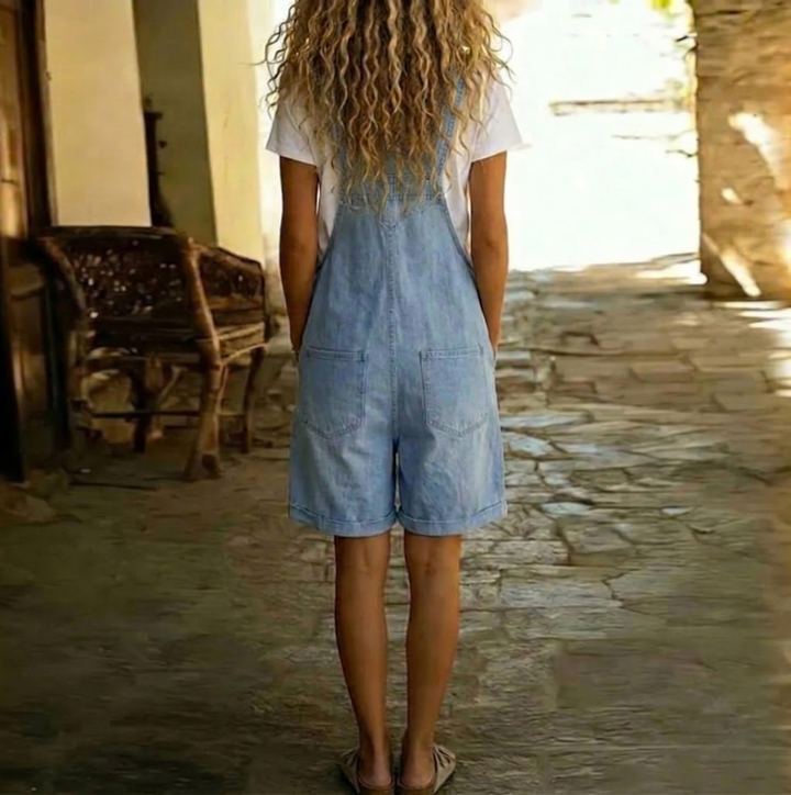 Gráinne™ | Short Jumpsuit in Light Blue Denim