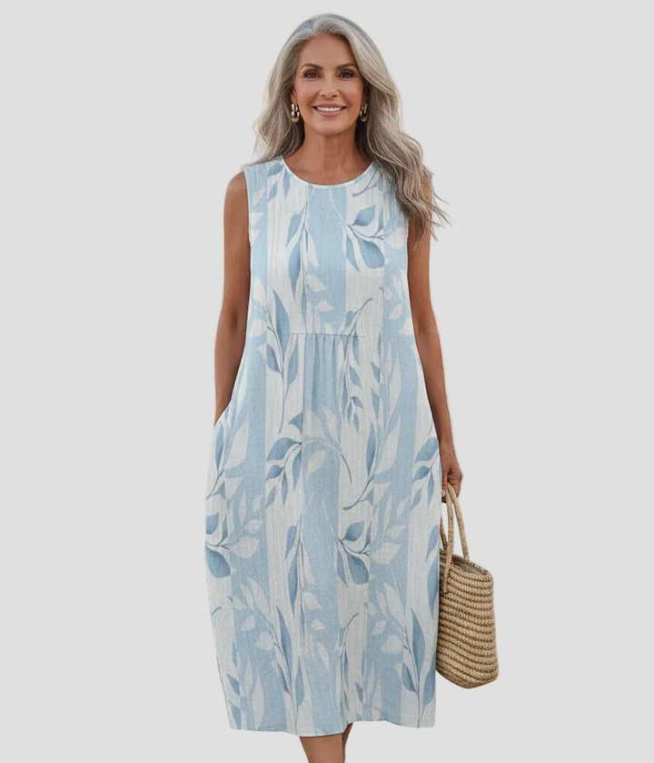 Freja | Midi Dress with Leaf Pattern