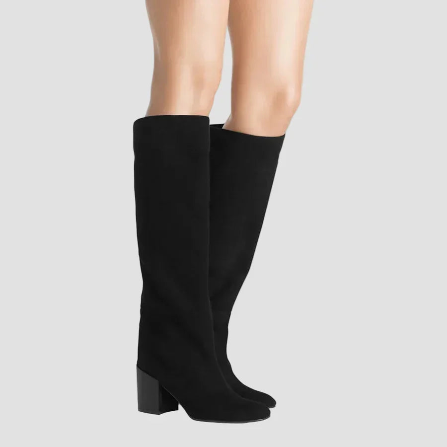 Siobhán - Black Over-the-Knee Boots with a Wide Heel