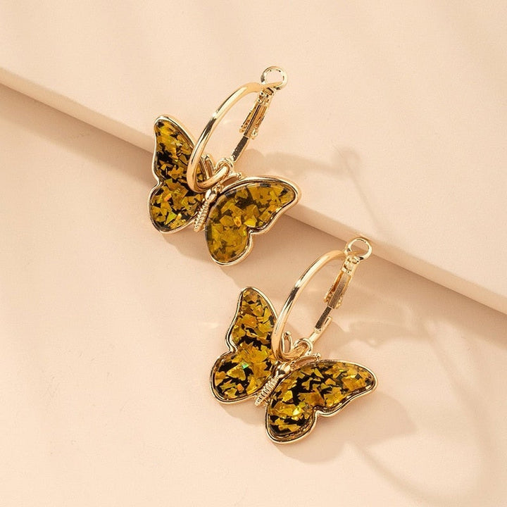 Gold Earrings with Multicolored Butterflies