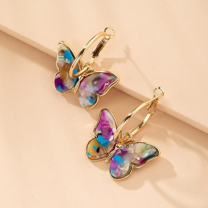 Gold Earrings with Multicolored Butterflies