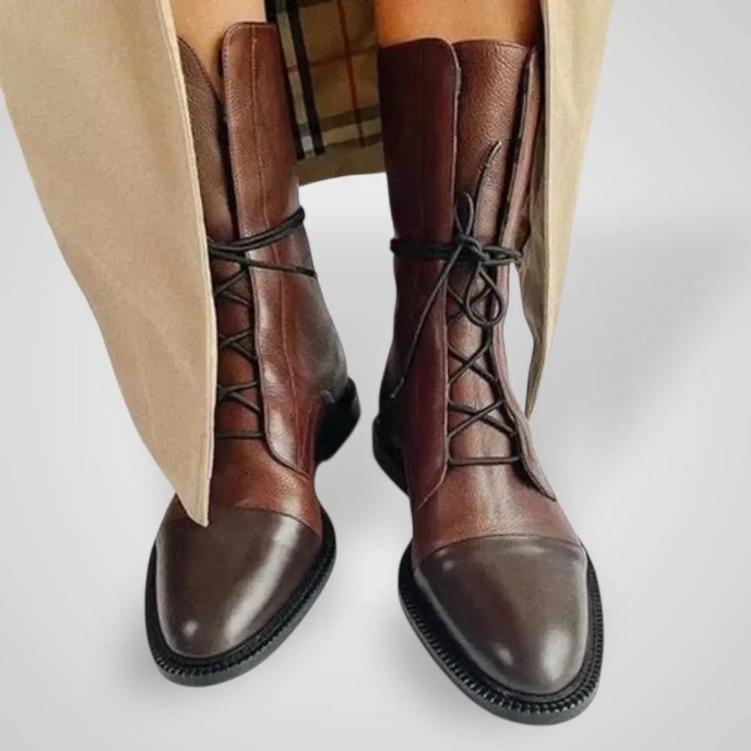 Vita - Leather lace-up ankle boot, smooth and textured
