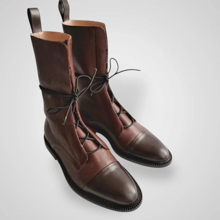 Vita - Leather lace-up ankle boot, smooth and textured