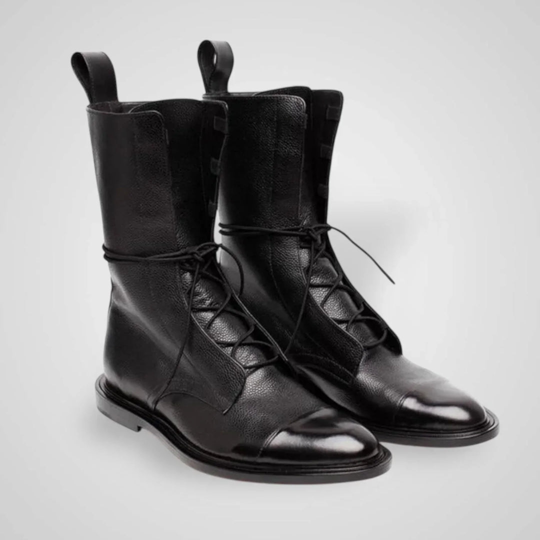 Vita - Leather lace-up ankle boot, smooth and textured