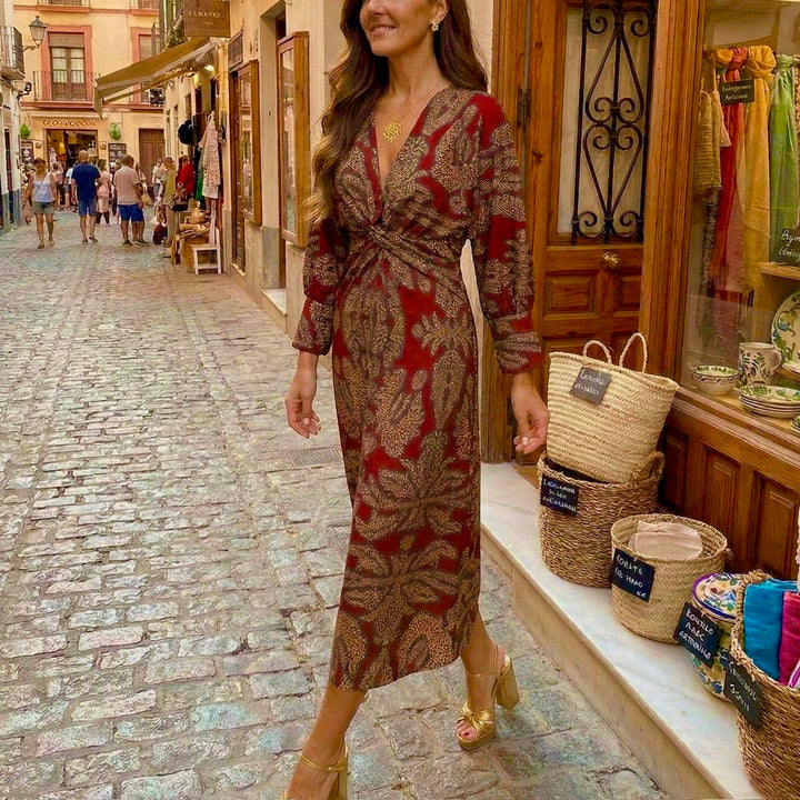 Ingeborg™ – Elegant Midi Dress with Timeless Pattern