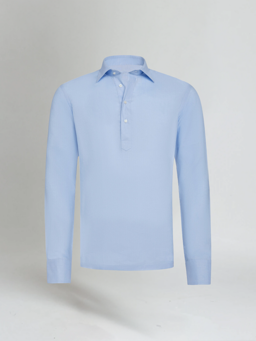 Pop-Over Linen Shirt - Light Blue