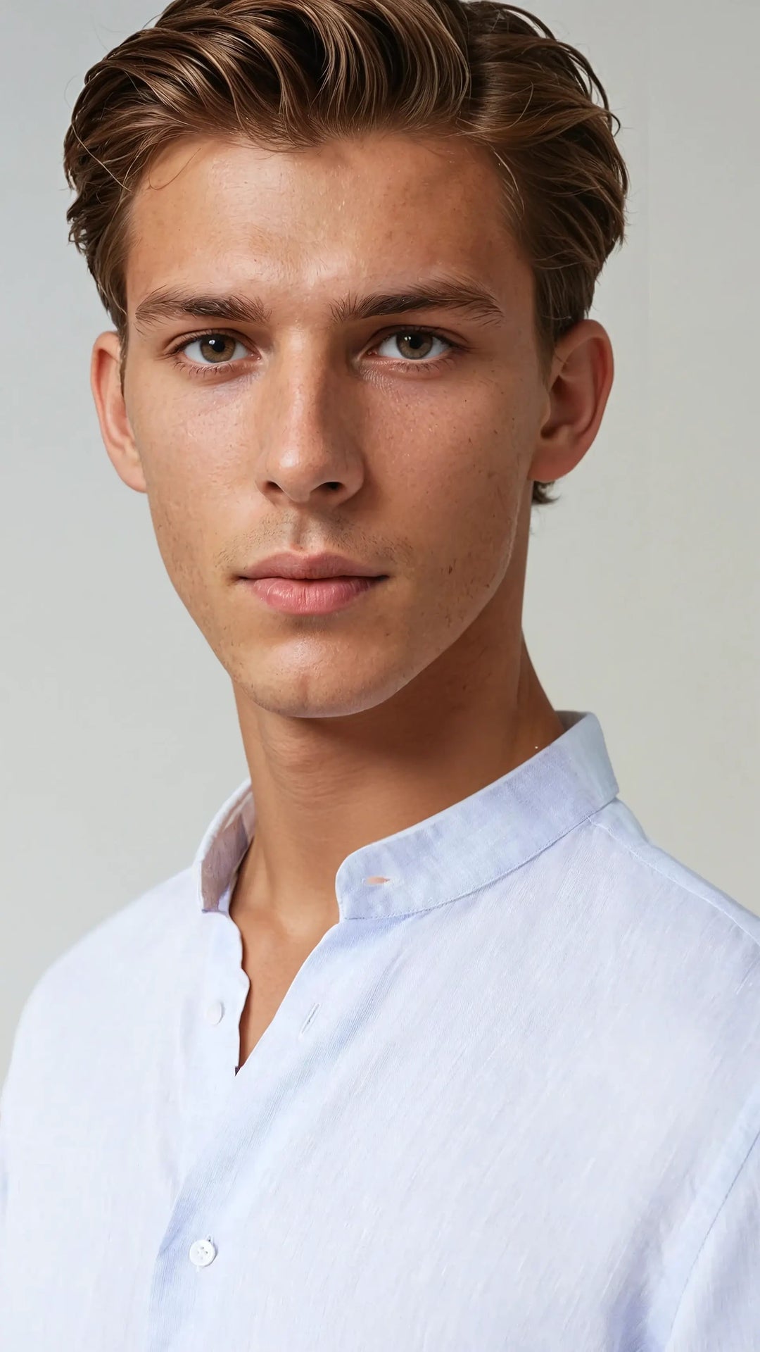 Linen shirt with stand collar, light blue