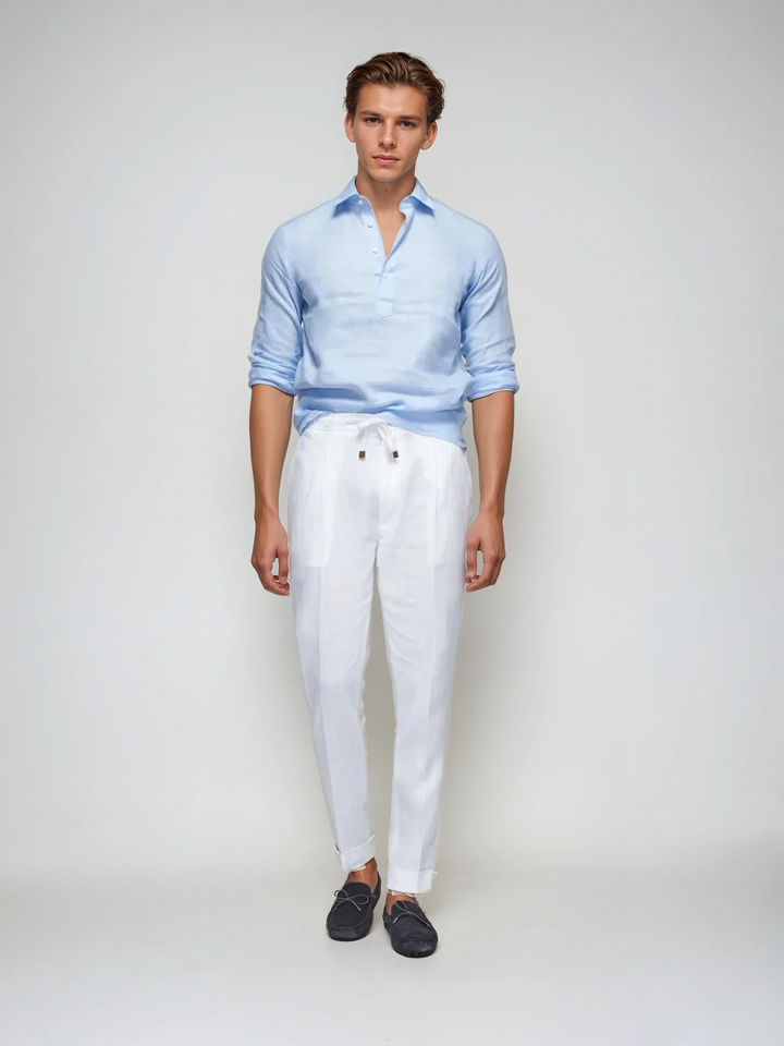 Pop-Over Linen Shirt - Light Blue