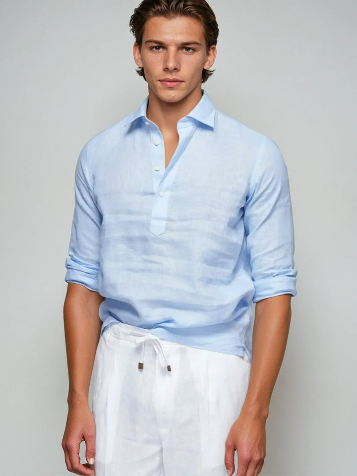 Pop-Over Linen Shirt - Light Blue