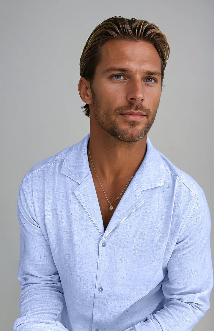 Linen shirt for the beach - Light blue