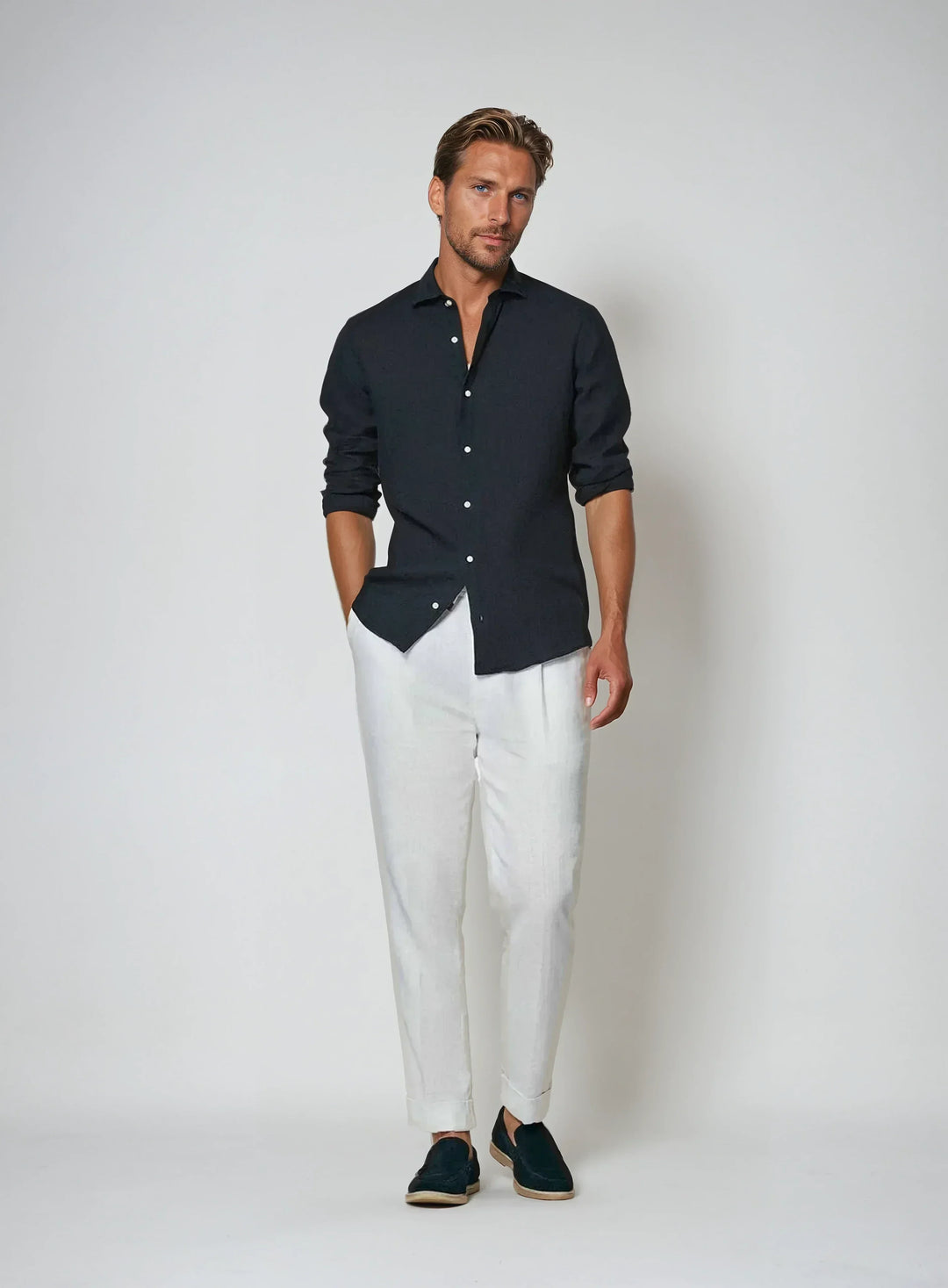 Essential Linen Shirt - Navy Blue