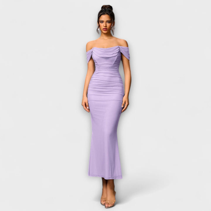 Bodycon Dress with Bare Shoulders and Ruffles
