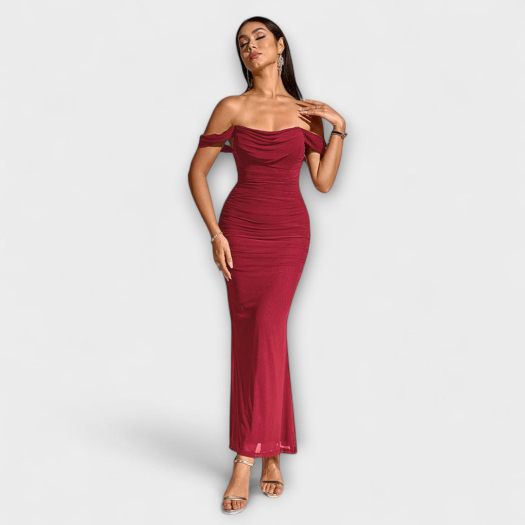 Bodycon Dress with Bare Shoulders and Ruffles
