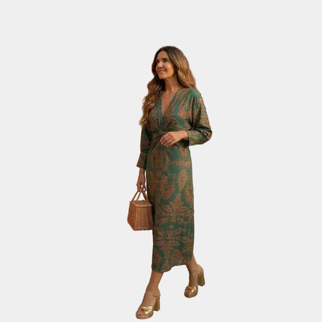 Ingeborg™ – Elegant Midi Dress with Timeless Pattern