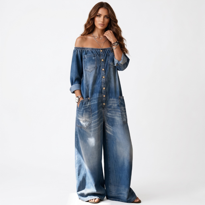 Aisling - Denim Jumpsuit with Deep Neckline