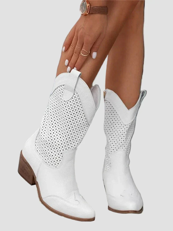 Anna - Modern denim cowboy boots with side zip