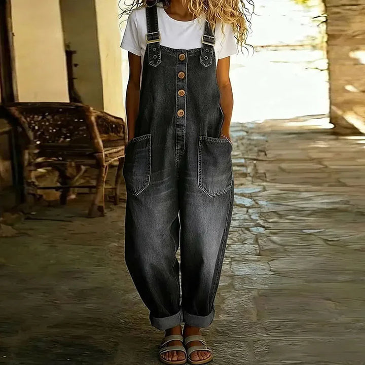 Aisling™ | Vintage Jumpsuit in Soft Cotton with Denim Effect