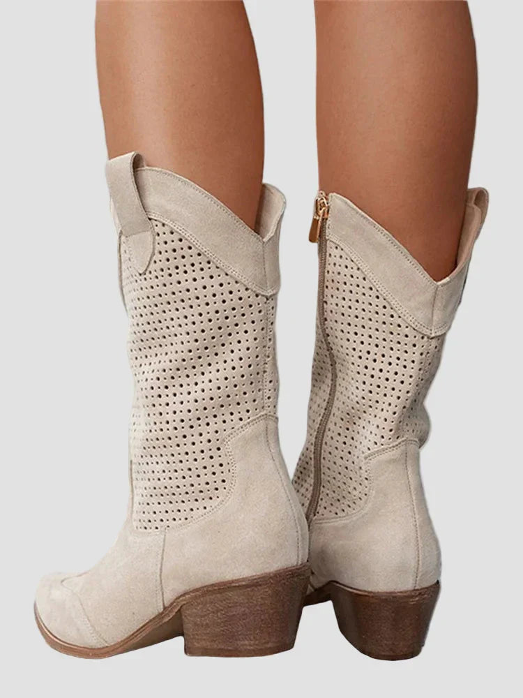 Anna - Modern denim cowboy boots with side zip
