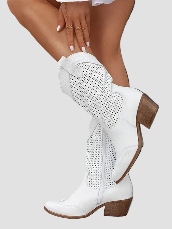 Anna - Modern denim cowboy boots with side zip