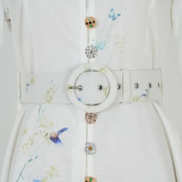 Aoife – Timeless Elegance in Blue Floral Pattern with High Collar