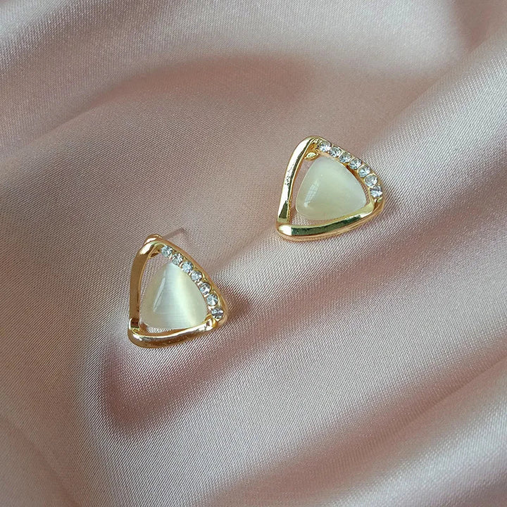 Elegant Triangular Earrings with Opal and Crystals