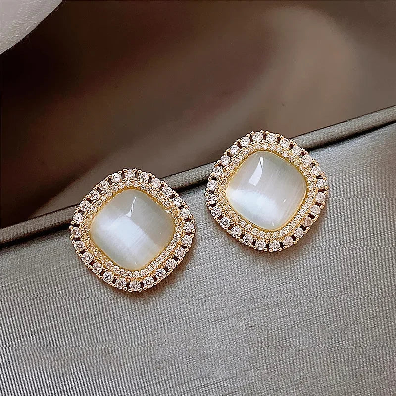 Chic Square Earrings with Opal and Zirconia
