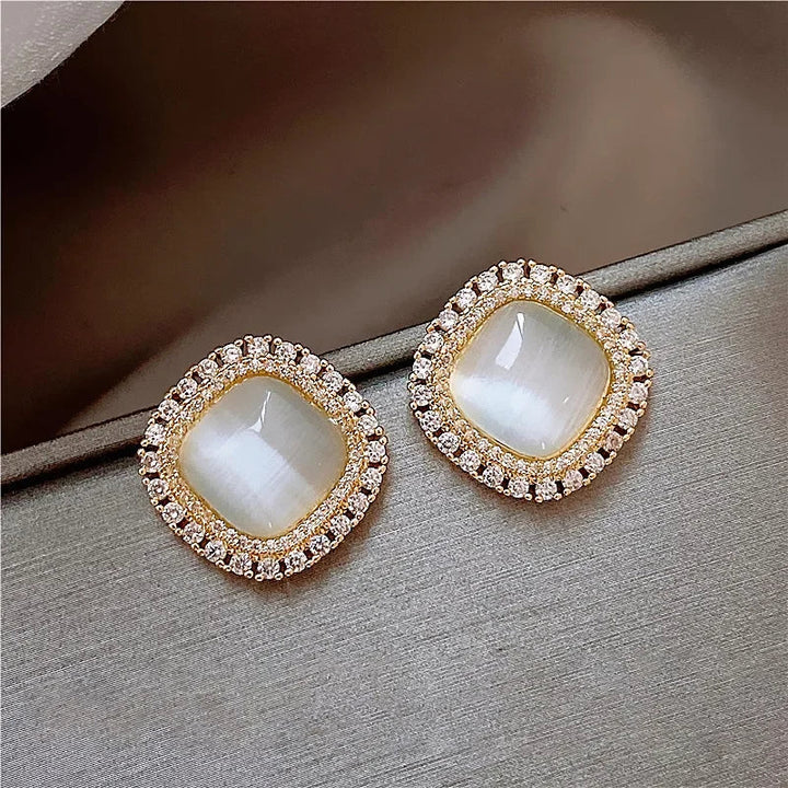 Chic Square Earrings with Opal and Zirconia