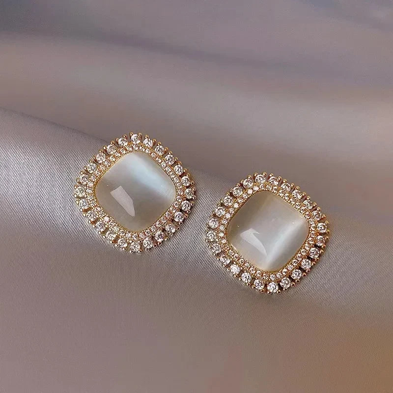 Chic Square Earrings with Opal and Zirconia