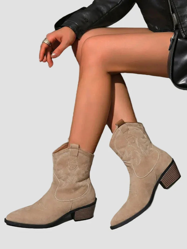 Stylish Embroidered Western Ankle Boots