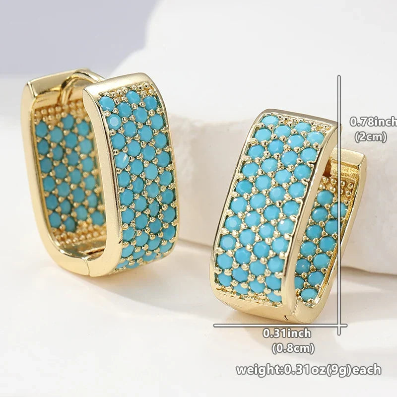Gold Huggie Earrings with Pavé Turquoise